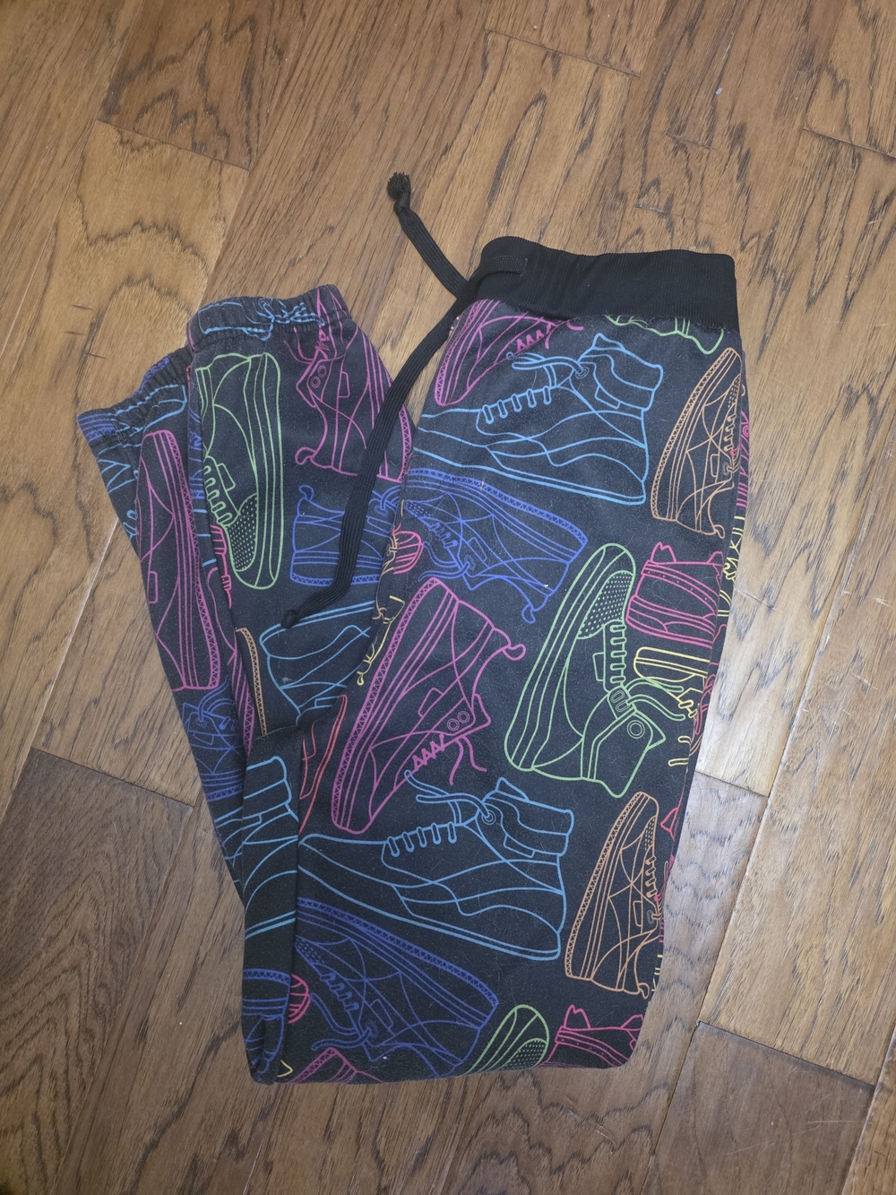 Men's Black Neon Sneaker Print Jogger Bottoms sz Med